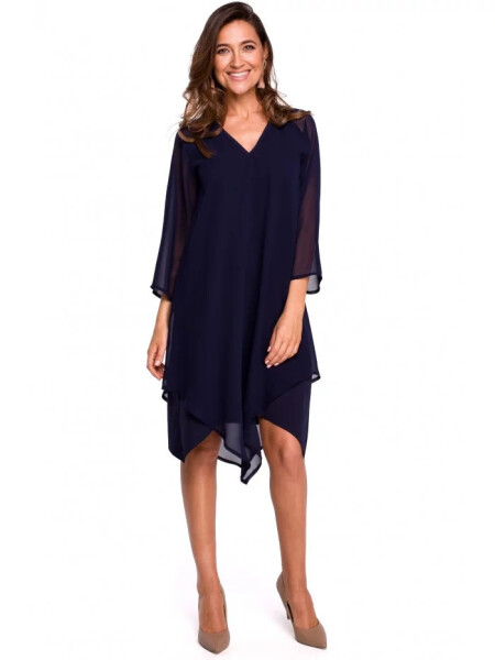 Dámske šifónové šaty s asymetrickým lemom S159 - tmavomodré - Stylove 44