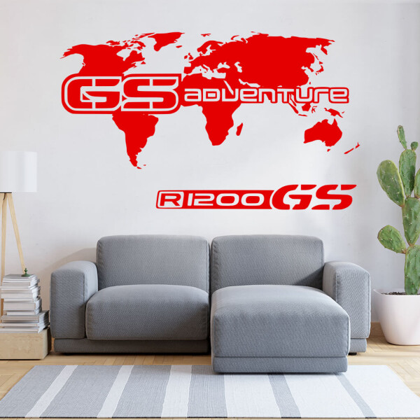 Veselá Stena Samolepka GS Adventure Mapa Farba: červená, Veľkosť: 60 x 35 cm