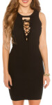 Sexy KouCla ripp knit dress sleeveless w. ruffles black Einheitsgroesse