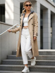 Dámsky dvojradový kabát s kapucňou FashionStreet camel TY5656 M