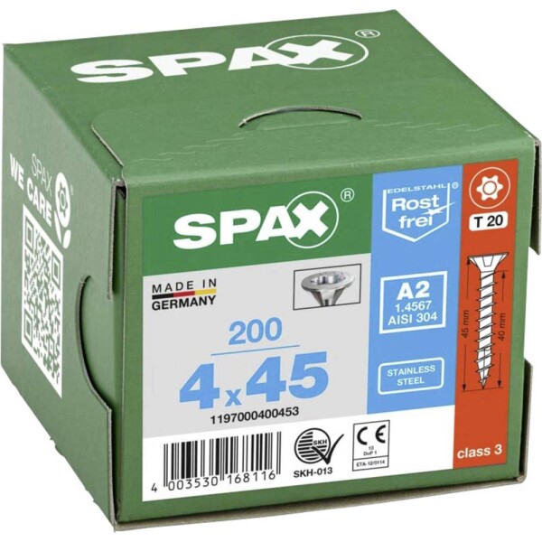 SPAX R 88091 Senkkopf T-STAR 1197000400453 skrutka do dreva 4 mm 45 mm T-STAR plus nerezová ocel A2 200 ks; 1197000400453