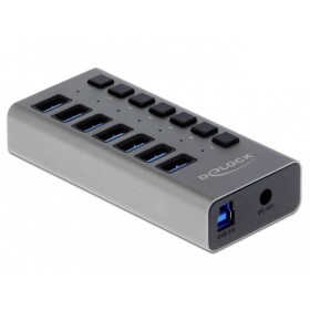 DeLock Externý USB Hub 5Gbps USB-B (F) - 7x USB-A (F) sivá (63669)