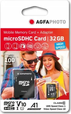 AGFAPHOTO MicroSDHC 32GB + Adaptér / R: 100 MB/s / W: 15 MB/s / Class 10 (10581)