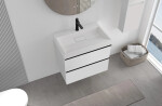 CERANO - Kúpeľňová skrinka Velora - biela matná, úchytka čierna + umývadlo z lit. mramoru s otvorom Vita - biela matná - 70x63x46,5 CER-8050BD83928