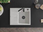 MEXEN/S MEXEN/S - Ben granitový drez 1 s odkvapkávačom pravý 600 x 500 mm, biela, sifón čierna 6523605000-20-B
