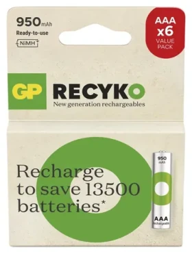 GP ReCyko AAA HR03 950mAh 6ks / Nabíjacie batérie / NiMH / 500+ nabíjacích cyklov (1032126090)