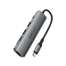 Acefast J18 sivá / Dokovacia stanica / USB-C / 6v1 / HDMI 4K 60Hz / PD 90W