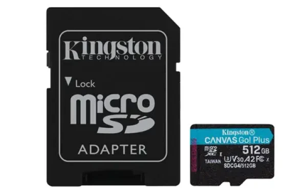 Kingston Canvas Go PLUS microSDXC 512GB s adaptérom / UHS-I V30 / U3 / Class 10 / čítanie: až 200MBs / zápis: až 160 MB (SDCG4/512GB)