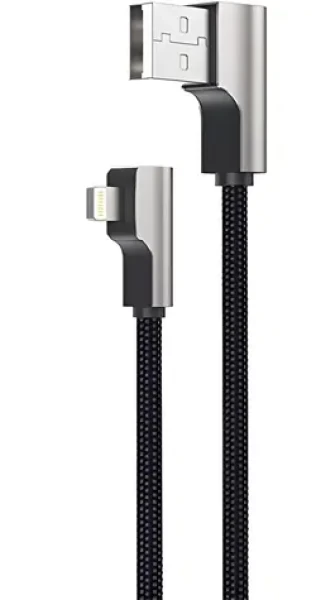 OEM CB-AL01 čierna / Dátový kábel / Lightning - USB-A / uhlový 90 ° / MFi certifikácia / nylonový opletenie / 2 m (CB-AL01 Black OEM)