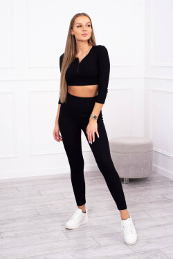 Žebrovaný crop top set v černé barvě UNI