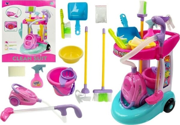 LEAN TOYS Upratovacia sada na vozíku s vysávačom ružový
