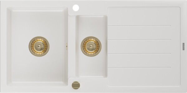 MEXEN/S MEXEN/S - Andres granitový drez s odkvapkávačom 1000 x 500 mm, biela, zlatý sifón 6515101510-20-G