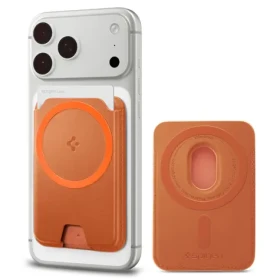 Spigen Valentinus MagFit+ metalická oranžová / Držiak na karty / MagSafe / 3 karty / PU koža (AFA11340)