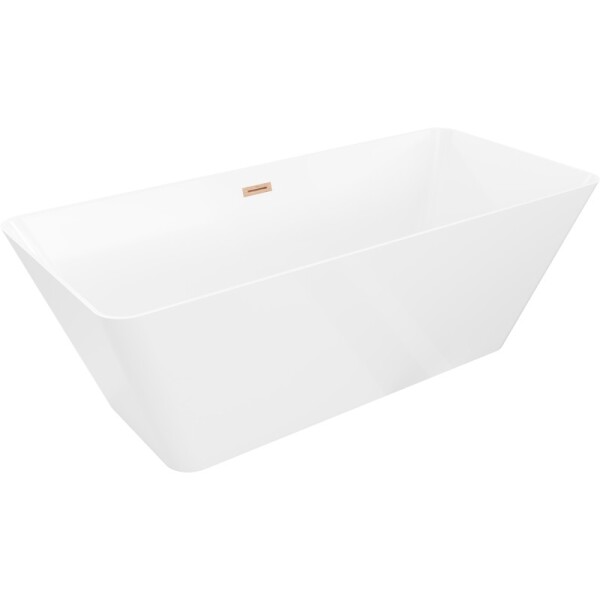 MEXEN/S - Velo Slim voľne stojaca vaňa 170 x 75, biela, sifón a prepad meď kartáčovaná 52811707500-65