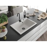 MEXEN/S MEXEN/S - Elix granitový drez 1-miska 700 x 500 mm, biela, sifón čierna 6526701005-20-B