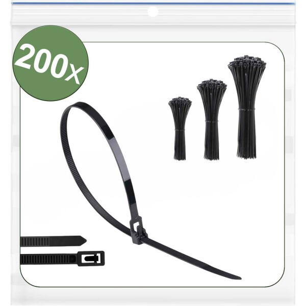 Quadrios 25CA705, 25CA705, sťahovacie pásky, 5 mm, 150 mm, 200 mm, 250 mm, čierna, rozpojiteľné, s pákovým uzáverom, odolné voči UV žiareniu, odolné voči; 25CA705