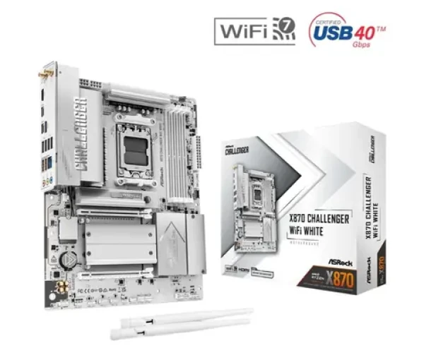 ASRock X870 Challenger WiFi biela / Základná doska / AMD X870 / DDR5 / SATA III RAID / USB4 / 2.5G LAN / Wi-Fi 7 / sc.AM5 (X870 CHALLENGER WIFI WHITE)