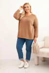 Dámsky plus size sveter s lodičkovým výstrihom camel UNI