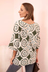 Dámska bavlnená blúzka s etnickými vzormi a vyhrnutými rukávmi khaki farby UNI