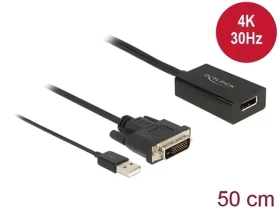 DeLock 63189 čierna / Aktívny adaptér / DVI-D - DisplayPort / 4K 30 Hz / HDR / 0,5 m (63189)