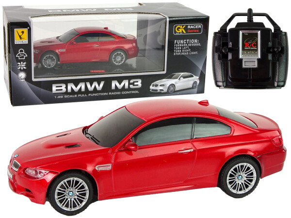 Mamido Elektrické autíčko R/C BMW M3 s diaľkovým ovládaním a svetlami, model 1:28, v červenej farbe