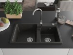 MEXEN/S MEXEN/S - Tomas granitový drez 2-bowl vrátane batérie Telma, čierna/zlatá metalik 6516-75-670200-00