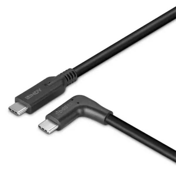 Lindy 32017 čierna / Kábel / USB-C - USB-C / USB 3.2 Gen 2 / 10 Gbit / s / 0,5 m / 90 ° lomený (32017)