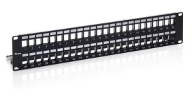 Equip čierna / Patch panel / 19" / 48 portov / 2U / tienený Cat6 / LSA-110 (769349)