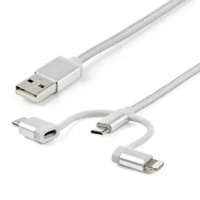 StarTech Lightning Cable strieborná / Dátový kábel / USB-A + Micro-USB B + USB-C / 1 m / 480 Mbit/s (LTCUB1MGR)