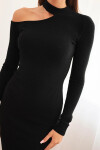 Dámske pletené šaty s dlhými rukávmi a asymetrickým výstrihom ZS3039 34956 black - Kesi one size