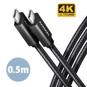 Axagon BUCM32-CM05AB / SPEED+ kábel USB-C - USB-C / 0.5m / USB 20Gbps / PD 100W 5A / 4K HD / ALU / oplet / čierny (BUCM32-CM05AB)