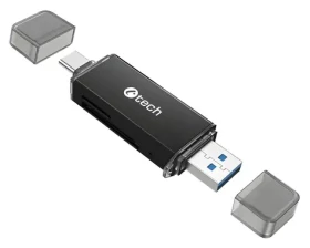 C-tech UCR-02-AL čierna / Čítačka pamäťových kariet / USB 3.0 / SD, micro SD / USB-A + USB-C (UCR-02-AL)