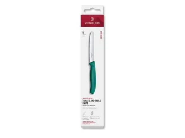 VICTORINOX Swiss Classic Príborový nôž 6 ks zelená / vrúbkované ostrie / dĺžka čepele 11 cm (6.7834.6C1)