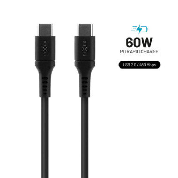 FIXED Liquid silicone Nabíjací a dátový kábel s konektormi USB-C/USB-C a podporou PD 1.2m čierna / USB 2.0 / 60W (FIXDLS-CC12-BK)