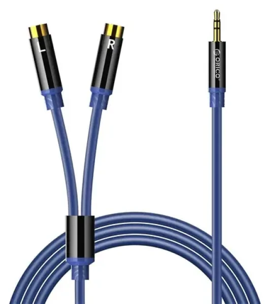 Orico AXRF modrá / Audio kábel / Jack 3,5 mm (M) - 2x RCA / 2 m