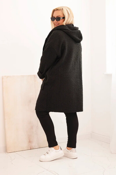 Dámske Plus veľkosť Faux Shearling kabát s kapucňou a vreckami čierna UNI