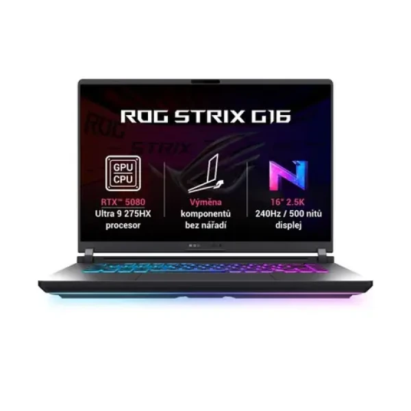 Asus ROG Strix G16 sivá / 16" WQXGA / Intel Core Ultra 9 275HX 2.7GHz / 32GB / 1TB SSD / RTX 5080 / Bez OS (G615LW-NEBULA054)