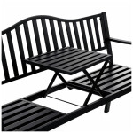 Mamido Záhradná kovová lavica pre 3 osoby s výsuvným stolíkom čierna