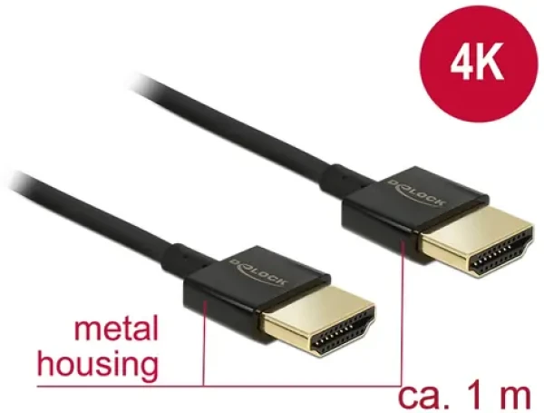 Delock Kábel HDMI s Ethernetom - HDMI-A samec gt; HDMI-A samec 3D 4K 1 m čierna / Slim Premium (84771-D)