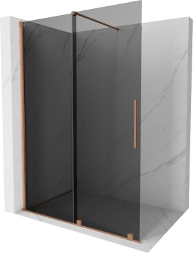 MEXEN/S - Velar Sprchová zástena posuvná Walk-in 160 x 200, grafit 8 mm, meď kartáčovaná 871-160-000-43-65