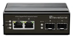 LevelOne Industriálny PoE+ switch 2x GE PoE/2x SFP 180W / Switch / Priemyselný / Neriadený / DIN lišta (IGP-0431)