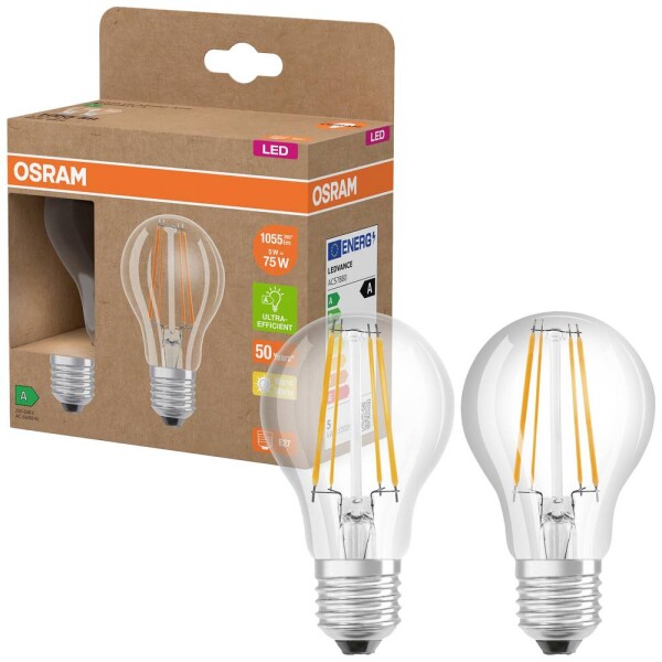 OSRAM HOMELIGHTING 4099854253546 LED En.trieda 2021 A (A - G) E27 klasická žiarovka 5 W = 75 W teplá biela (Ø x v) 60 mm x 60 mm 2 ks; 4099854253546