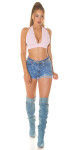 Sexy Highwaist Jeans Shorts Used Look with glitter denimblue 34