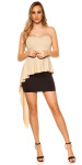 Sexy KouCla bandeau mini dress high low peplum BEIGE