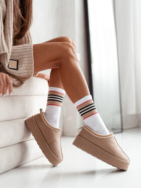 Milena ponožky 0071-006 Polovičné froté jedinečný pruhovaný lem 38-41 Béžová 38-41