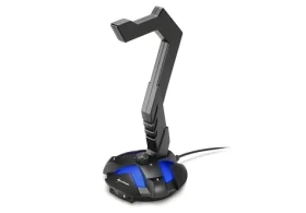 Sharkoon X-Rest 7.1 čierna / Stojan na slúchadlá / USB zvuková karta 7.1 / modré LED / 2x 3.5mm jack (4044951019045)