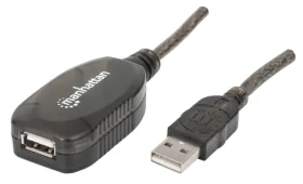 Manhattan aktívny predlžovací kábel USB 2.0 AA 20 m čierny / Predlžovací kábel / USB 2.0 / 480 Mbit/s (150958)
