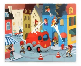 TOP BRIGHT Drevené puzzle s hračkou Hasičské auto