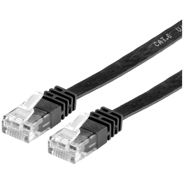Value 21.99.0965 RJ45 sieťové káble, prepojovacie káble CAT 6 U/UTP 5.00 m čierna netienený, plochý, pozlátené kontakty 1 ks; 21.99.0965