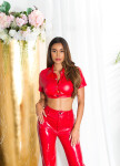 Sexy Koucla faux leather Crop top with buttons red Einheitsgroesse